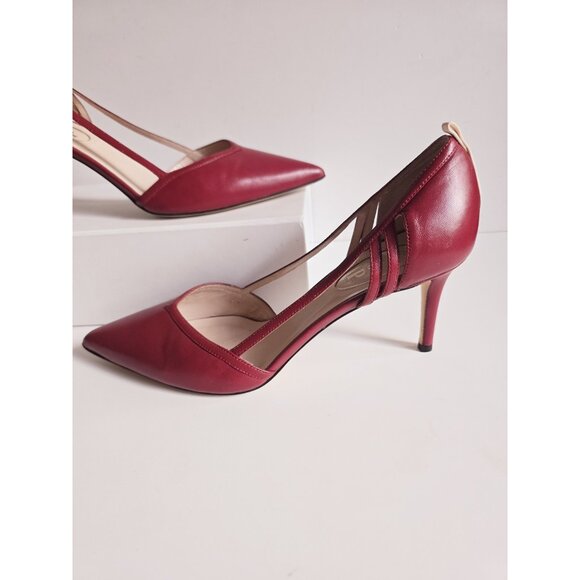 SJP Sarah Jessica Parker Pointed Toe D'Orsay Red Pump Heels Ahoes 9.5 Italy 39.5 - Picture 2 of 12